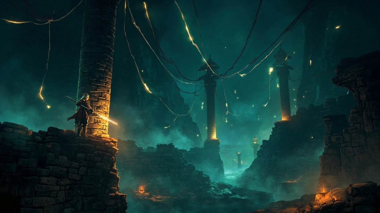 Hollow Knight Silksong Act 3 concept art of Hornet exploring a citadel biome